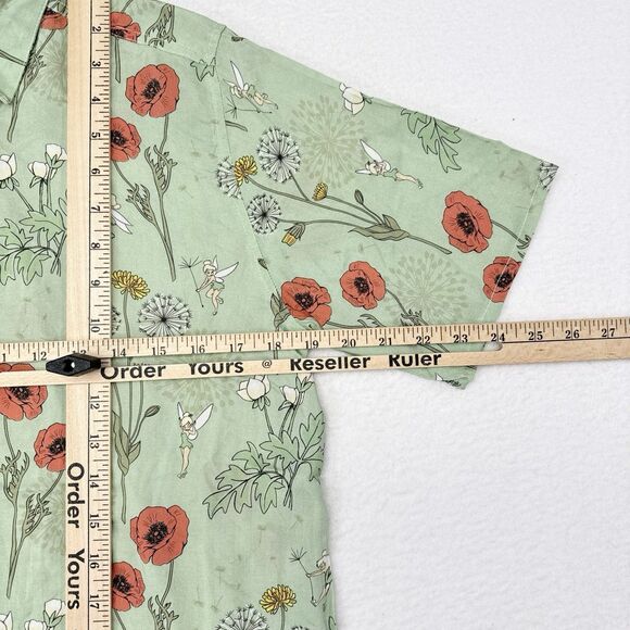 Disney Our Universe Tinker Bell Shirt Womens Size XS Green Floral Button‎ Front - Picture 9 of 10